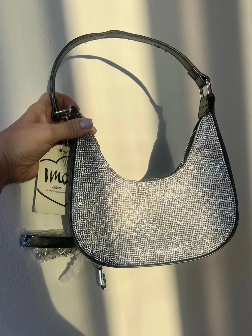 Black Crystal-Embellished Shoulder Rhinestone Crescent Shoulder Bag – Sparkly